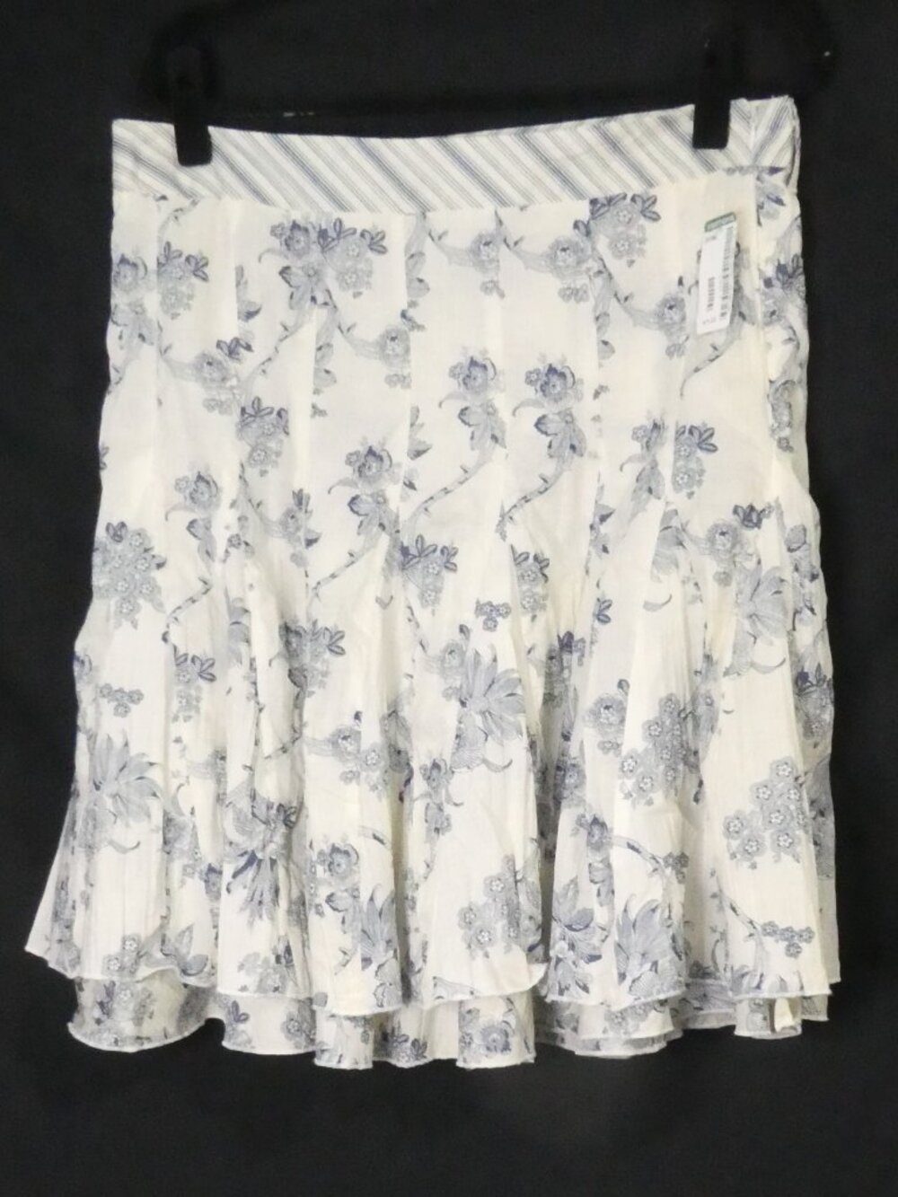 OXMO Cottagecore Blue White Flowy Tiered Skirt - Size Large - NWT